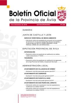 Boletín Oficial de la Provincia del jueves, 8 de diciembre de 2016