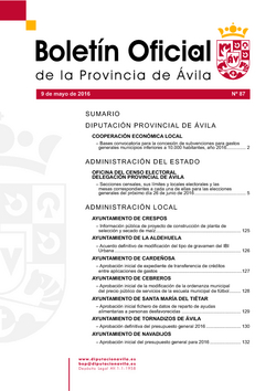 Boletín Oficial de la Provincia del lunes, 9 de mayo de 2016