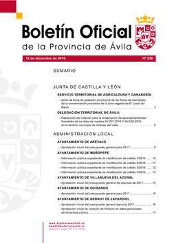 Boletín Oficial de la Provincia del lunes, 12 de diciembre de 2016