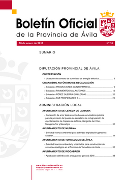 Boletín Oficial de la Provincia del lunes, 18 de enero de 2016