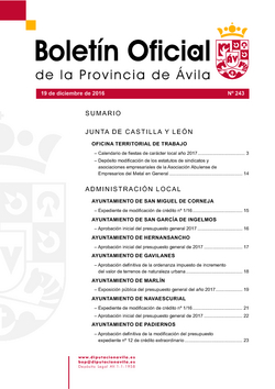 Boletín Oficial de la Provincia del lunes, 19 de diciembre de 2016