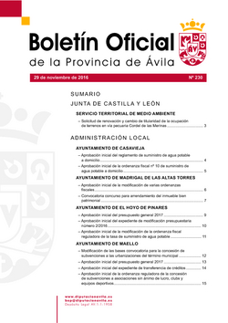 Boletín Oficial de la Provincia del martes, 29 de noviembre de 2016