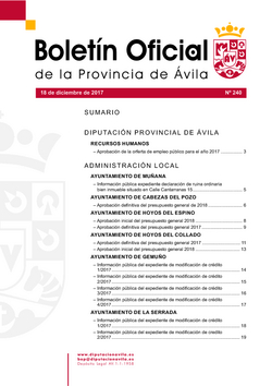 Boletín Oficial de la Provincia del lunes, 18 de diciembre de 2017