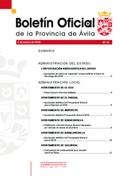 Boletín Oficial de la Provincia del lunes, 5 de marzo de 2018