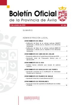 Boletín Oficial de la Provincia del lunes, 8 de octubre de 2018