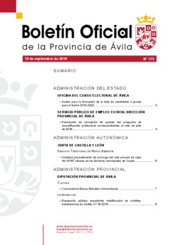 Boletín Oficial de la Provincia del lunes, 10 de septiembre de 2018