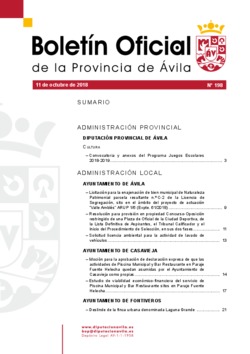 Boletín Oficial de la Provincia del jueves, 11 de octubre de 2018