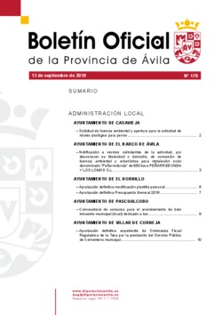 Boletín Oficial de la Provincia del jueves, 13 de septiembre de 2018