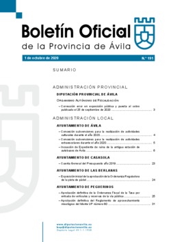 Boletín Oficial de la Provincia del jueves, 1 de octubre de 2020