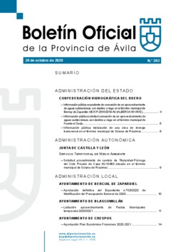 Boletín Oficial de la Provincia del martes, 20 de octubre de 2020