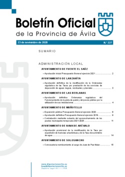 Boletín Oficial de la Provincia del lunes, 23 de noviembre de 2020