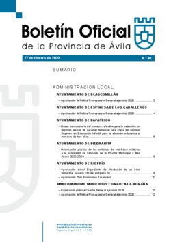 Boletín Oficial de la Provincia del jueves, 27 de febrero de 2020