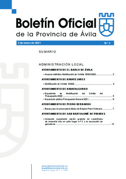 Boletín Oficial de la Provincia del martes, 5 de enero de 2021