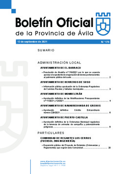 Boletín Oficial de la Provincia del lunes, 13 de septiembre de 2021