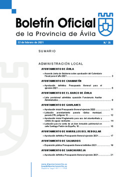 Boletín Oficial de la Provincia del lunes, 22 de febrero de 2021