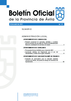 Boletín Oficial de la Provincia del lunes, 26 de abril de 2021