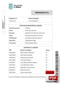 Orden del día, Pleno 6/2019 del lunes, 25 de marzo de 2019