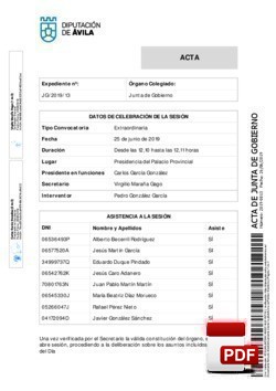 Orden del día, Pleno 13/2019 del martes, 25 de junio de 2019