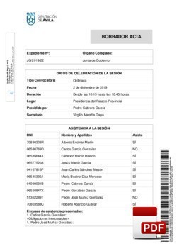 Orden del día, Pleno 22/2019 del lunes, 02 de diciembre de 2019