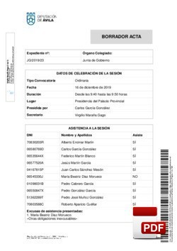 Orden del día, Pleno 23/2019 del lunes, 16 de diciembre de 2019