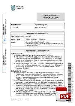 Orden del día, Pleno 2/2021 del lunes, 18 de enero de 2021