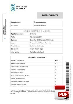 Orden del día, Pleno 5/2021 del lunes, 01 de marzo de 2021