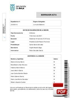 Orden del día, Pleno 6/2021 del lunes, 15 de marzo de 2021