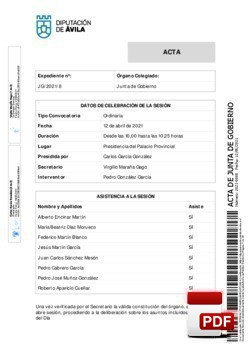 Orden del día, Pleno 8/2021 del lunes, 12 de abril de 2021