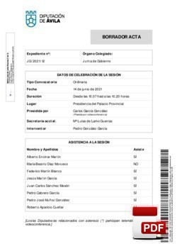 Orden del día, Pleno 12/2021 del lunes, 14 de junio de 2021