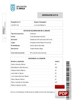 Orden del día, Pleno 23/2021 del lunes, 13 de diciembre de 2021