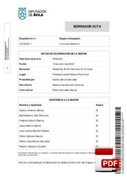 Orden del día, Pleno 1/2022 del lunes, 03 de enero de 2022