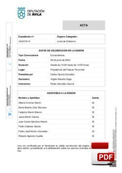 Orden del día, Pleno 14/2023 del jueves, 29 de junio de 2023