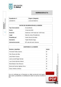 Orden del día, Pleno 15/2023 del martes, 18 de julio de 2023