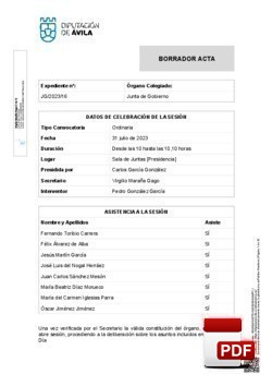 Orden del día, Pleno 16/2023 del lunes, 31 de julio de 2023