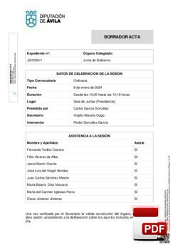 Orden del día, Pleno 1/2024 del lunes, 08 de enero de 2024