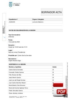 Orden del día, Pleno 8/2024 del lunes, 15 de abril de 2024