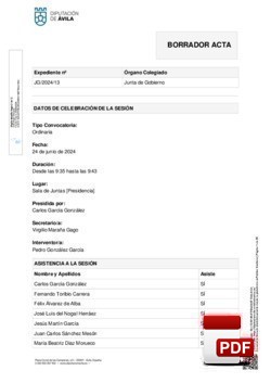 Orden del día, Pleno 13/2024 del lunes, 24 de junio de 2024