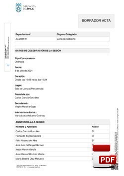 Orden del día, Pleno 14/2024 del lunes, 08 de julio de 2024