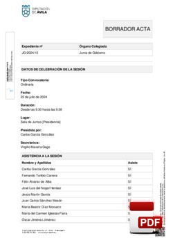 Orden del día, Pleno 15/2024 del lunes, 22 de julio de 2024