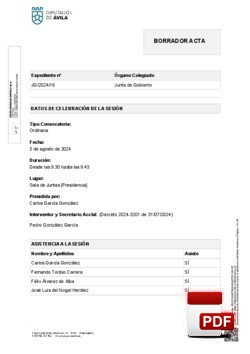 Orden del día, Pleno 16/2024 del lunes, 05 de agosto de 2024