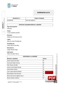 Orden del día, Pleno 22/2024 del lunes, 11 de noviembre de 2024