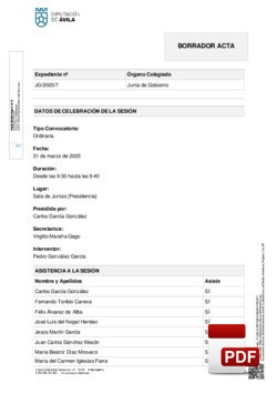 Orden del día, Pleno 7/2025 del lunes, 31 de marzo de 2025