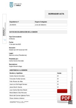 Orden del día, Pleno 8/2025 del martes, 15 de abril de 2025