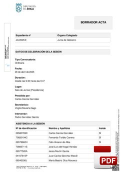 Orden del día, Pleno 9/2025 del lunes, 28 de abril de 2025