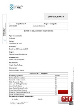 Orden del día, Pleno 13/2025 del lunes, 23 de junio de 2025
