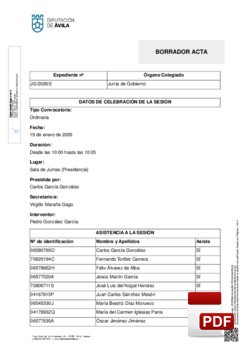 Orden del d&iacute;a, Pleno 2/2026 del lunes, 19 de enero de 2026
