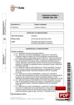 Orden del día, Pleno 10/2018 del lunes, 21 de mayo de 2018