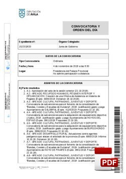 Orden del día, Pleno 20/2019 del lunes, 04 de noviembre de 2019
