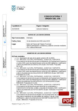 Orden del día, Pleno 25/2020 del lunes, 14 de diciembre de 2020