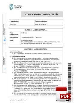 Orden del día, Pleno 2/2022 del lunes, 17 de enero de 2022